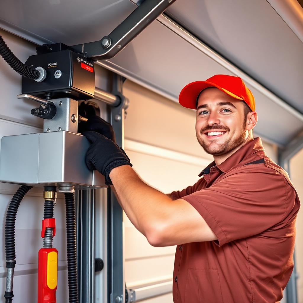 Garage door technician at work